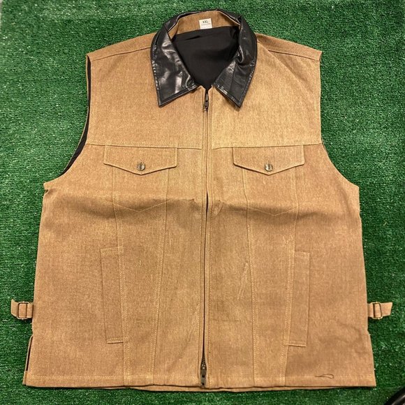Tan Brown Western Canvas Denim Cowboy Rancher Hunting Vest